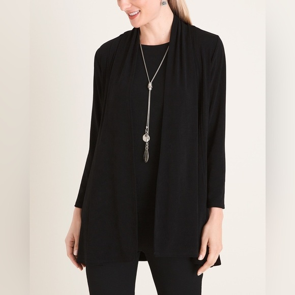 Chicos zenergy black drape front cardigan jacket cotton modal size 8/10 - Picture 1 of 8